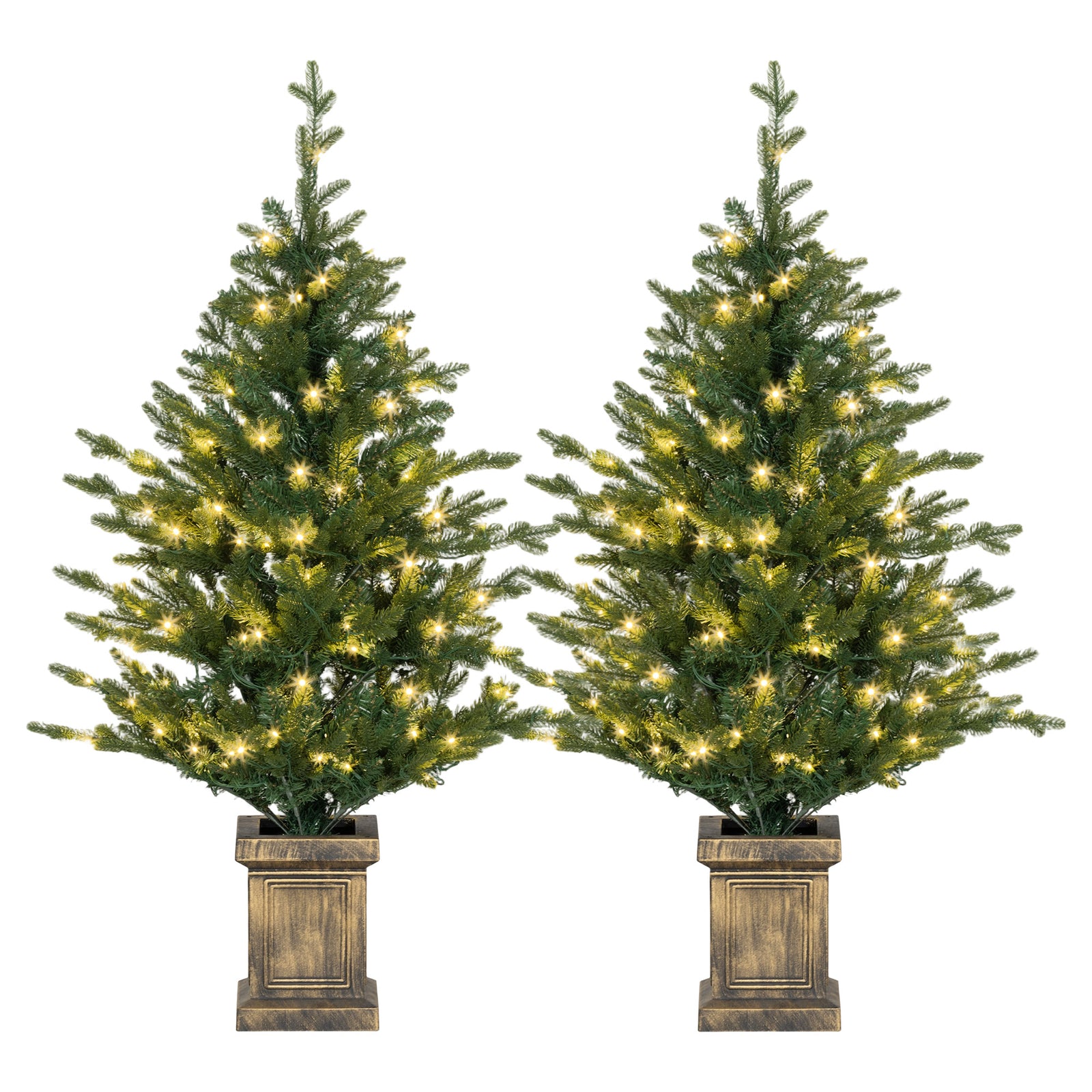 2 Pcs 4ft Artificial Christmas Tree With Lights, Pot, Realistic Tips