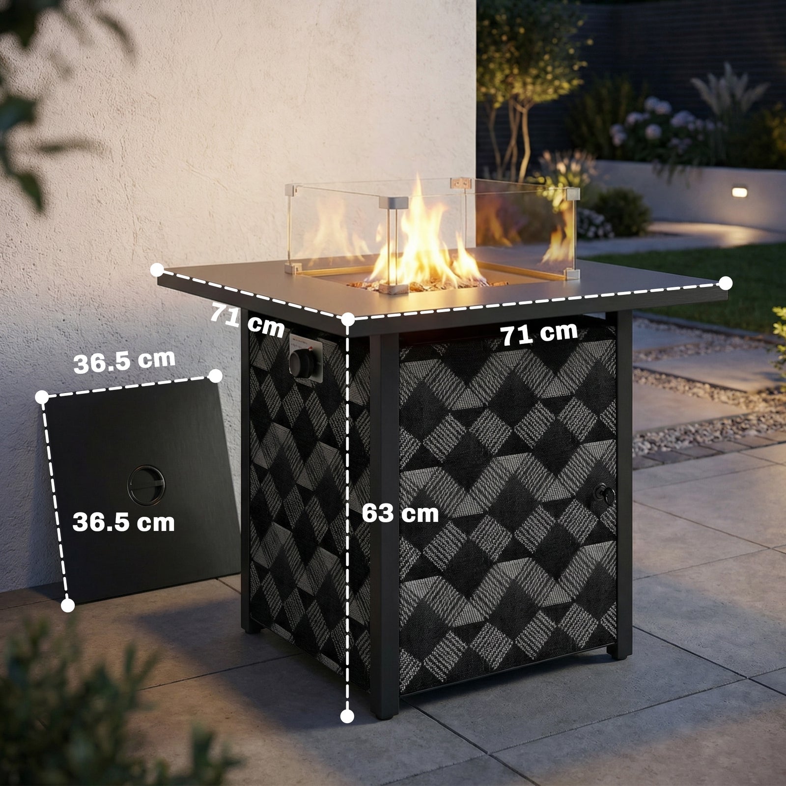 Outsunny Square Propane Gas Fire Pit Table, Patio Heater With Lava Rocks