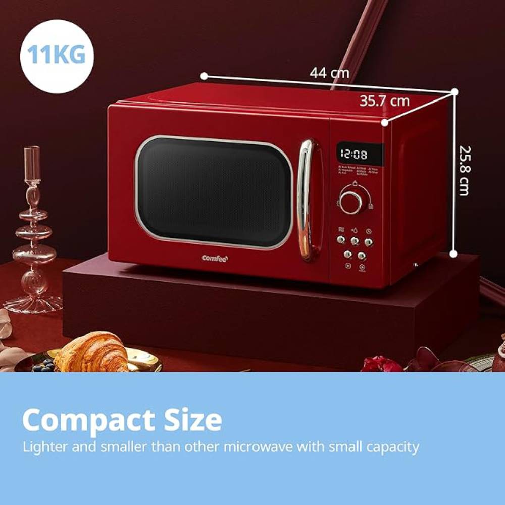 800w 20l Retro Microwave Oven With Led Display | Red