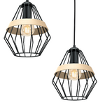 Cliff Black Pendant Lamp 3xe27 Hand Made Matt Black Cage Style Lamps With Natural Wood Detail