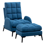 Frosted Velvet Armchair With Footstool Set– Adjustable 110°-180° Recline, Cozy Upholstered Chair With Metal Legs, Ergonomic Comfort | Blue