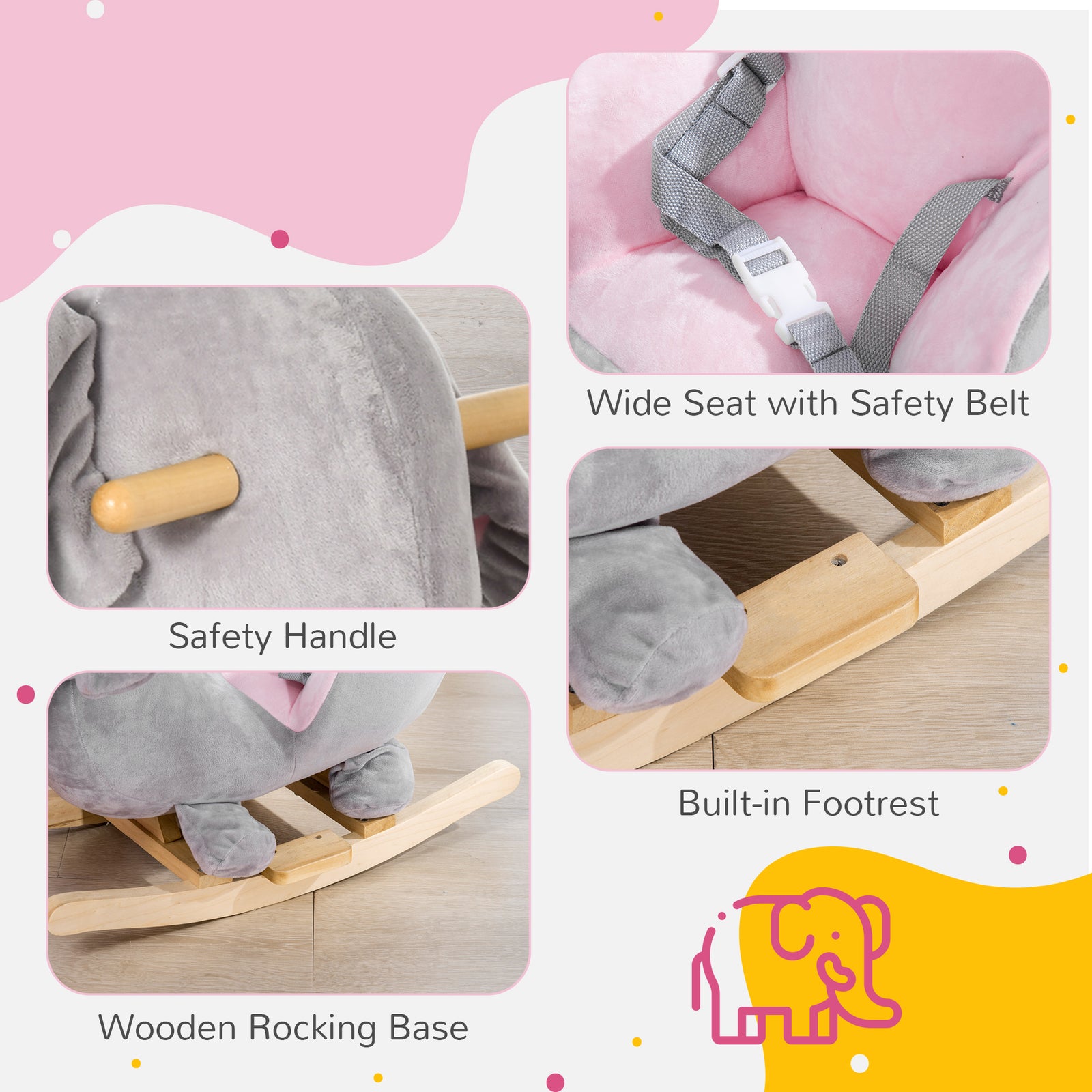 Baby Rocking Horse Elephant Rocking Chair Rocker Toy, For 18-36 Months