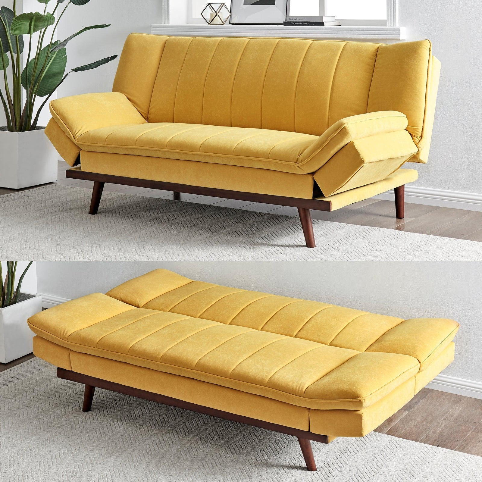 Scandinavian Click Clack Sofa Bed - Double | Yellow