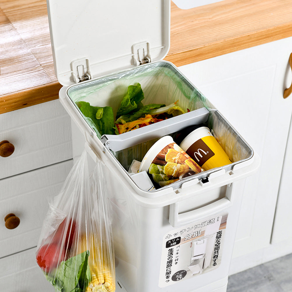 29l Double-layer Rubbish Bin With Sealed Lid, Foot Pedal, And 360° Swivel Wheels, White