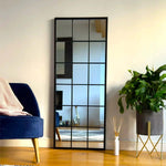 Kyō - Metal Rectangle Lattice Window Mirror | 150cm x 60cm | Black