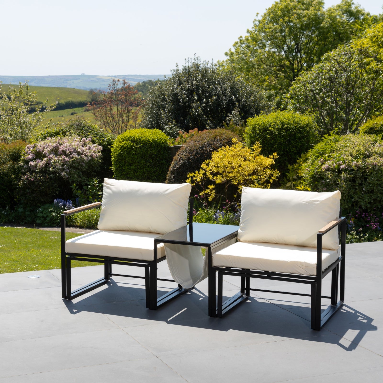 Serano Outdoor 2 Seat Sofa With Centre Table + Stools