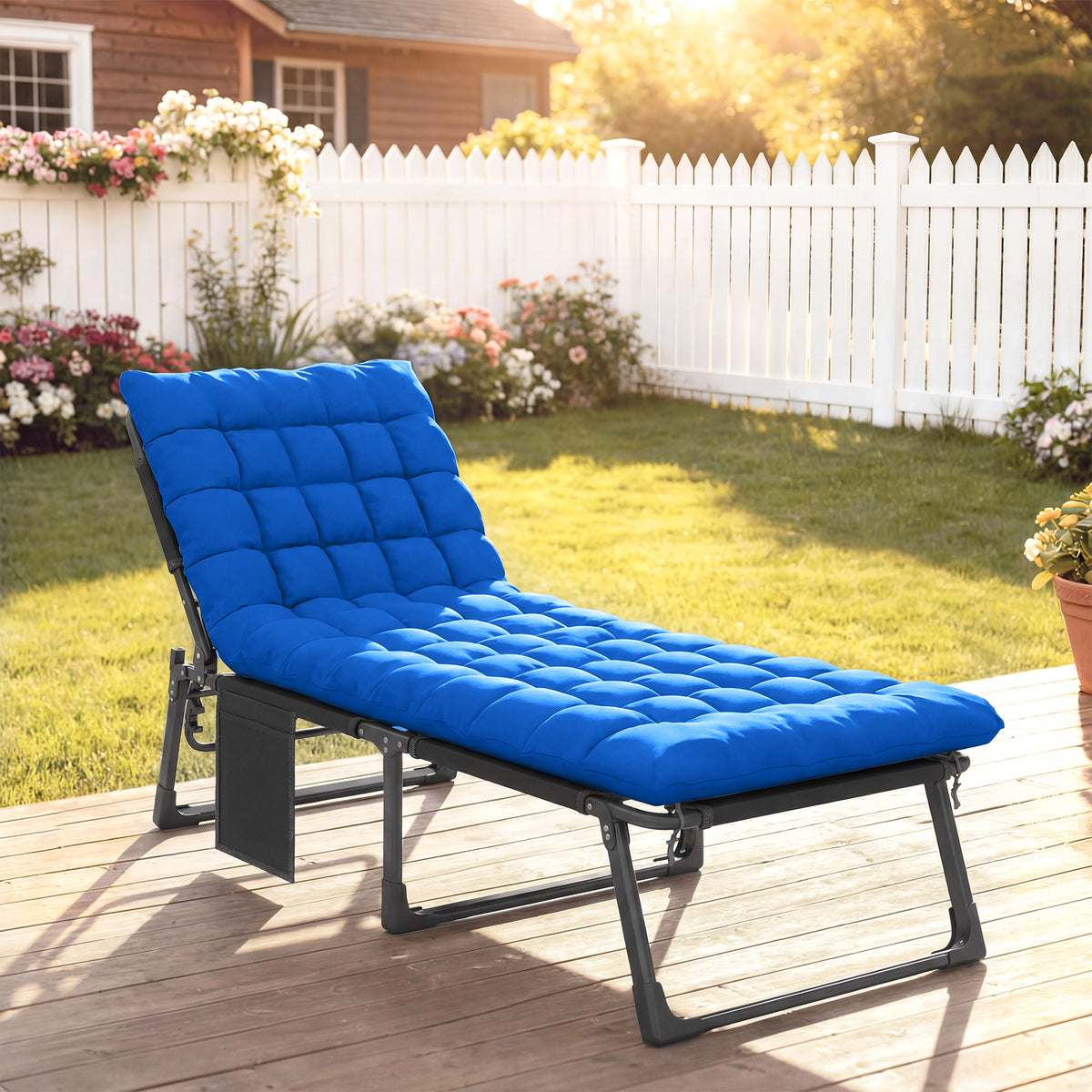 Folding Sun Lounger, Oversized Camping Bed | Set of 1 | Blue