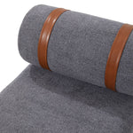 Modern Upholstered Bench With Bolster Pillow, Fine Linen Fabric Bedroom Bench With Metal Legs For End Of Bed | Dark Grey