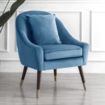Octavia 74cm Wide Pillow Back Velvet Fabric Accent Chair With Steel Tipped Walnut Colour Wooden Legs | Baby Blue