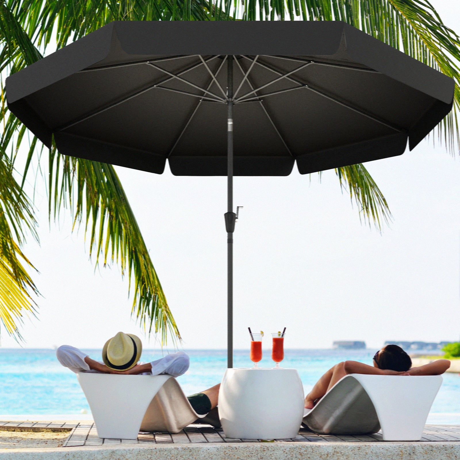 2.7m Patio Umbrella With Crank Garden Parasol | Black