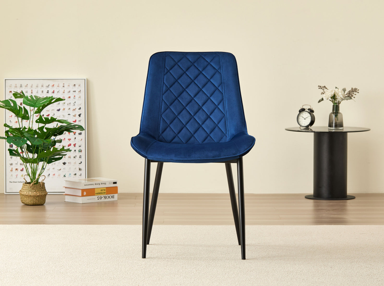 Stylish Miami Dining Table Set With 4 Velvet Amelia Chairs | Blue