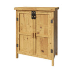Natural Wood Color Fir Wood Storage Cabinet With Top Lid & Front Door, 2 Wooden Handles