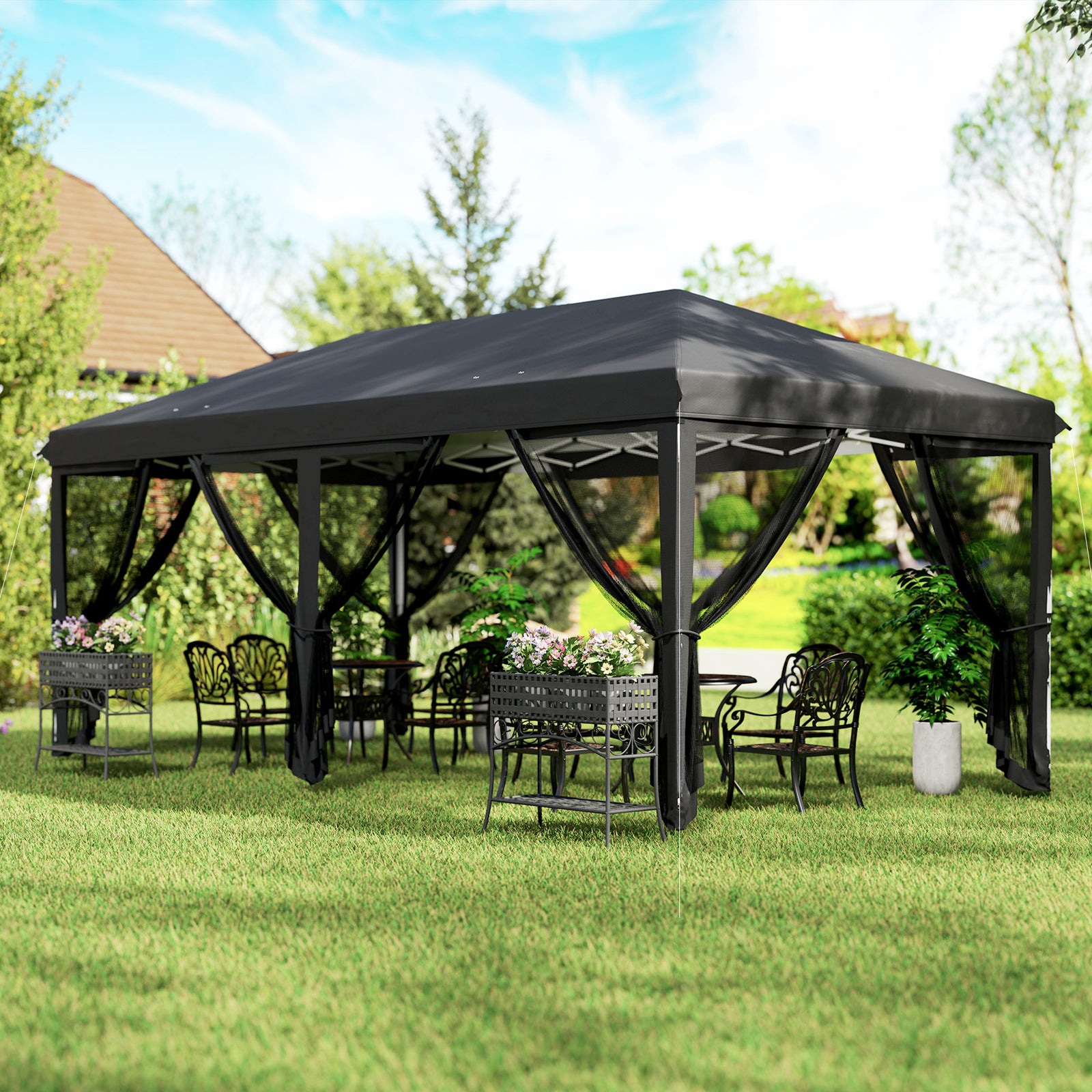 6 X 3m Pop Up Party Tent Canopy With 6 Removable Sidewalls | Black