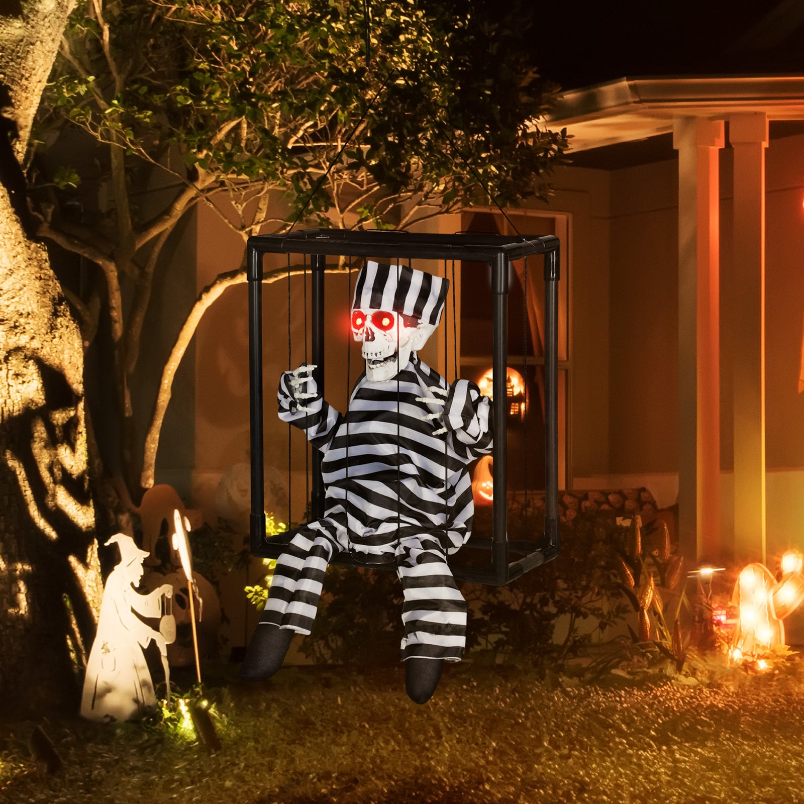 Voice Activated Animatronics Hinging Skeleton Halloween Decoration