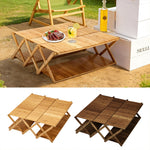 4-tier Portable Bamboo Camping Storage Rack Foldable Outdoor Picnic Organizer Shelf For Camping | Natural