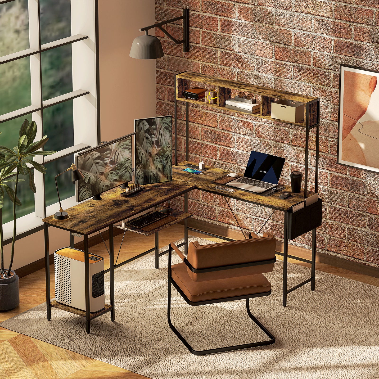 Reversible Corner Desk W/ Usb Port For 2 Person