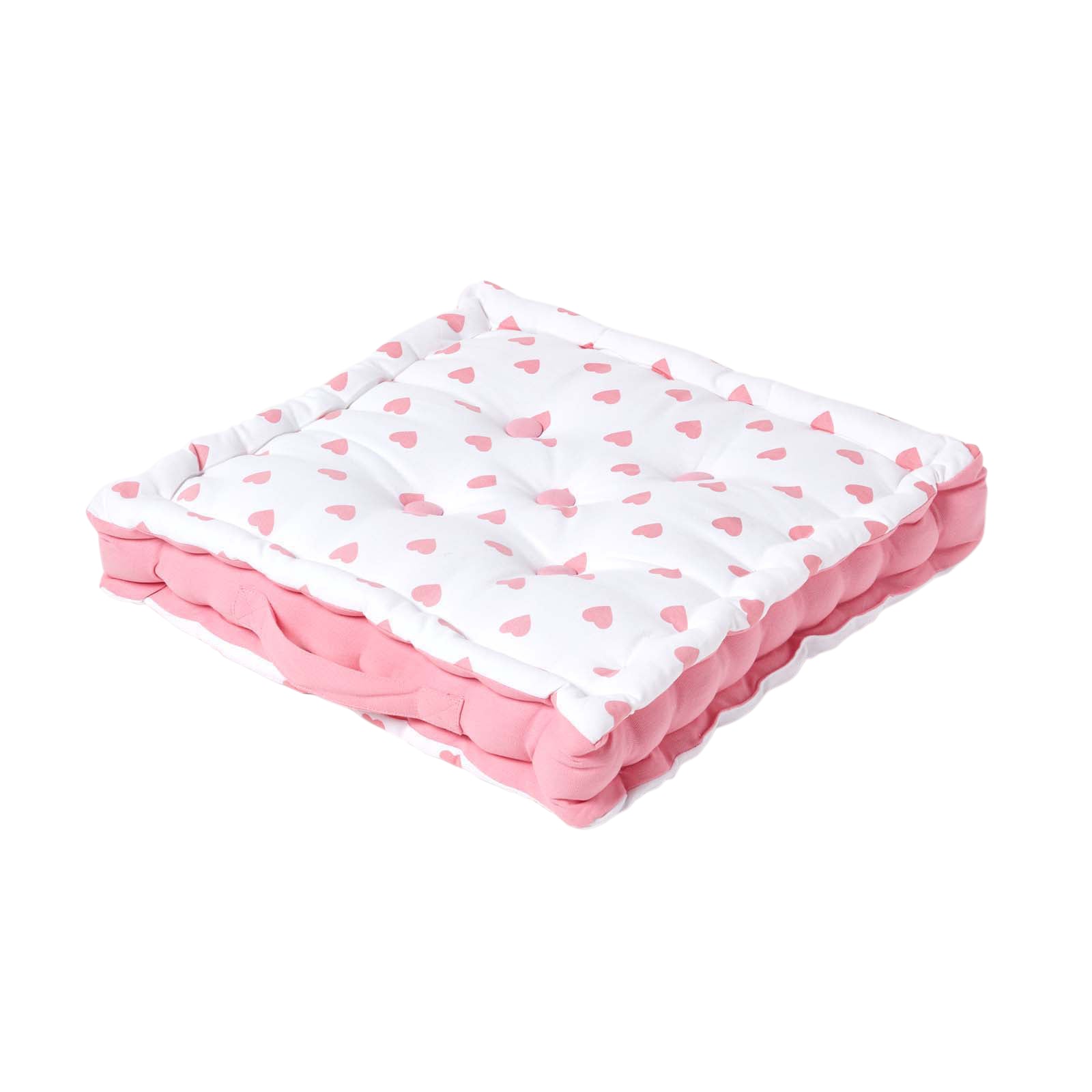 Cotton Hearts Print Floor Cushion | 50cm x 50cm | Pink