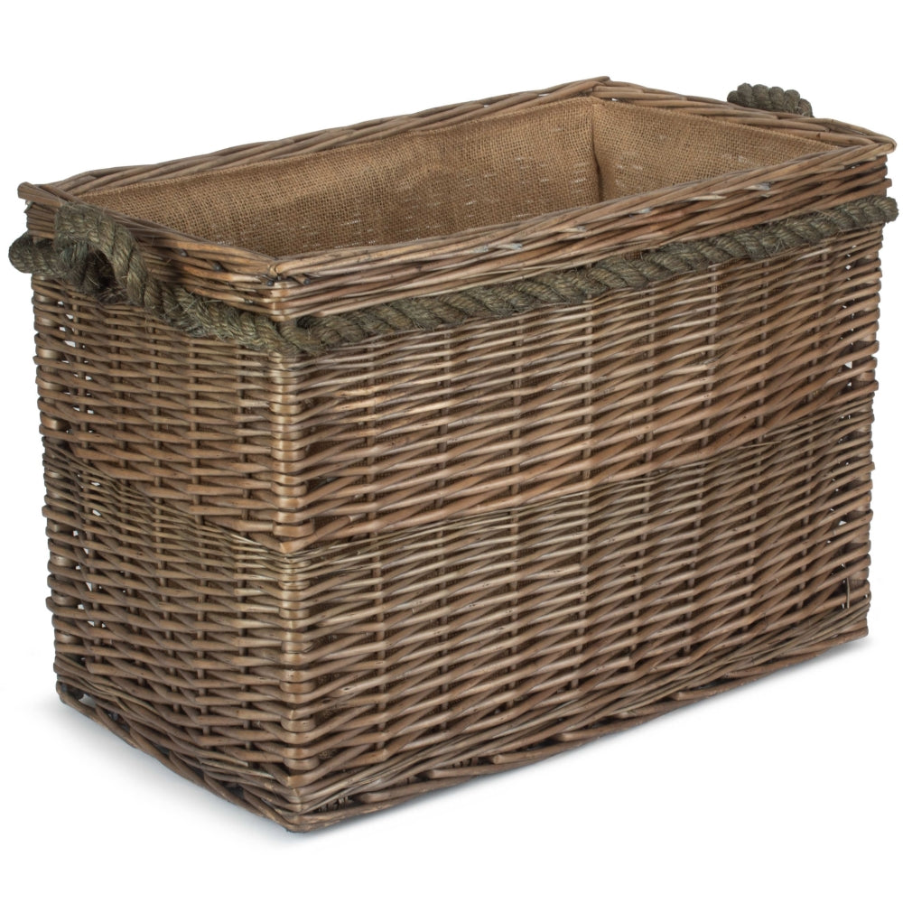 Wicker Rectangular Rope Handled Log Basket | Large | Brown