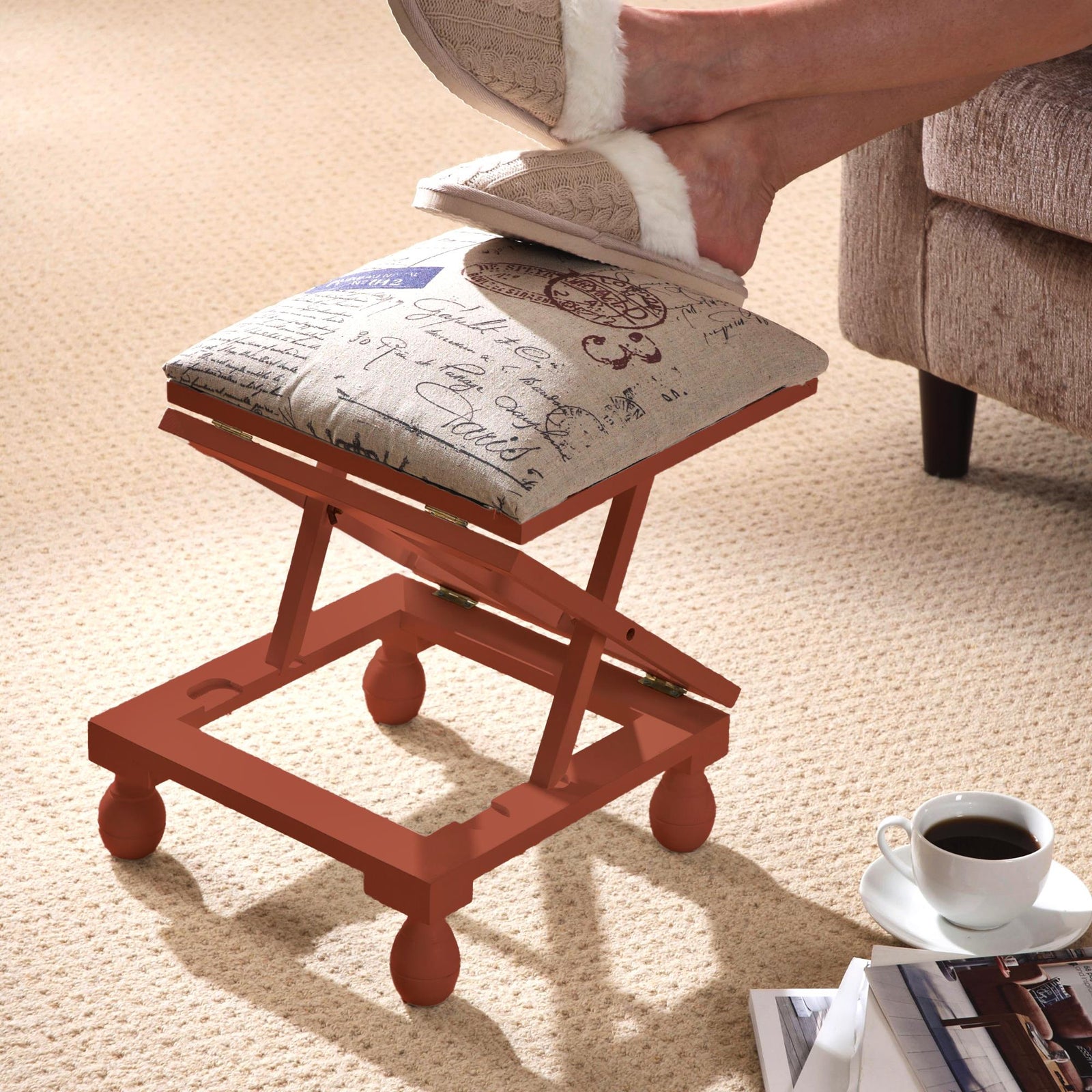 Greenhurst 3 Position Footstool Height Adjustable Padded Top Oak Frame
