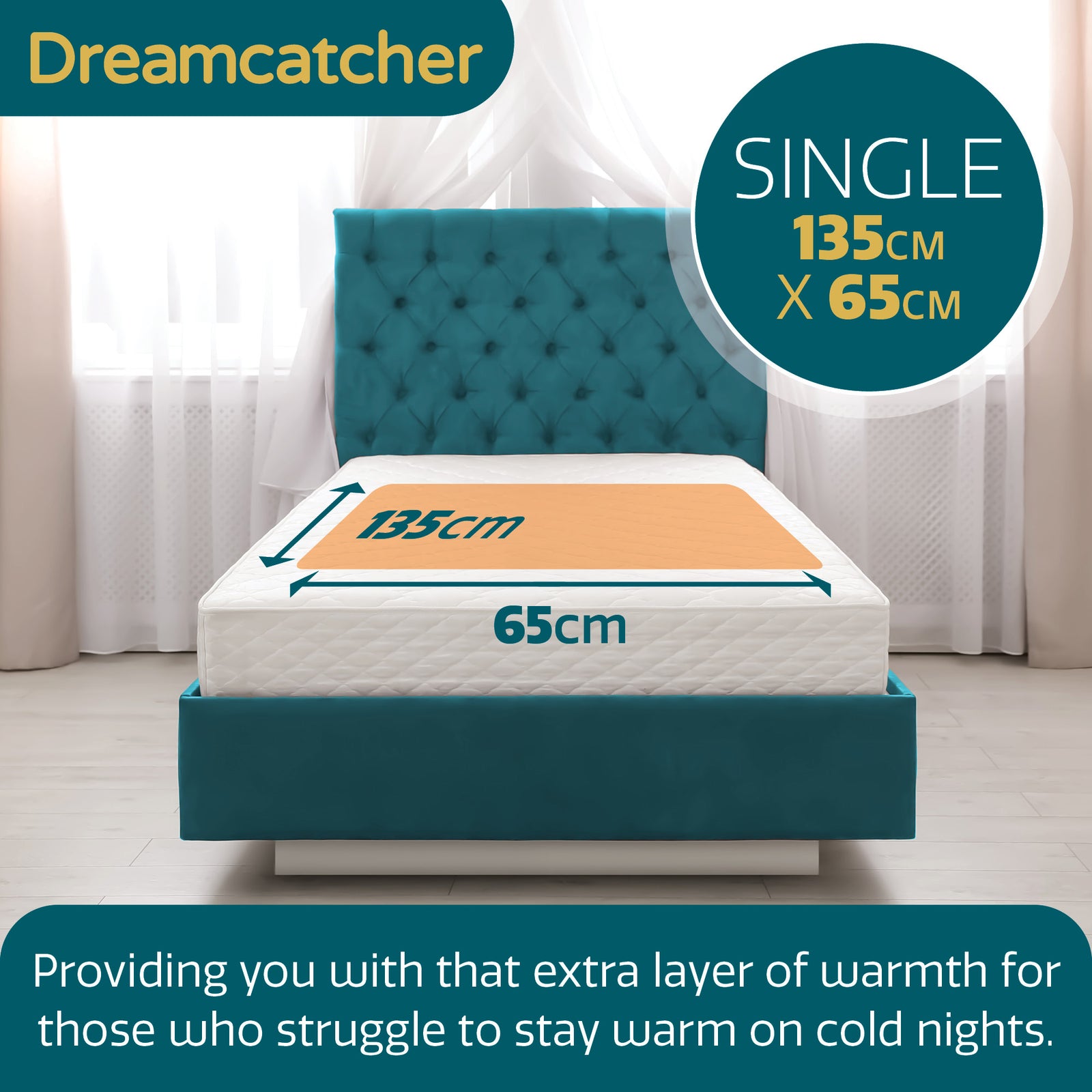 Electric Blanket Heated Bed Underblanket Polyester Detachable Control 3 Heat Settings | Single | White