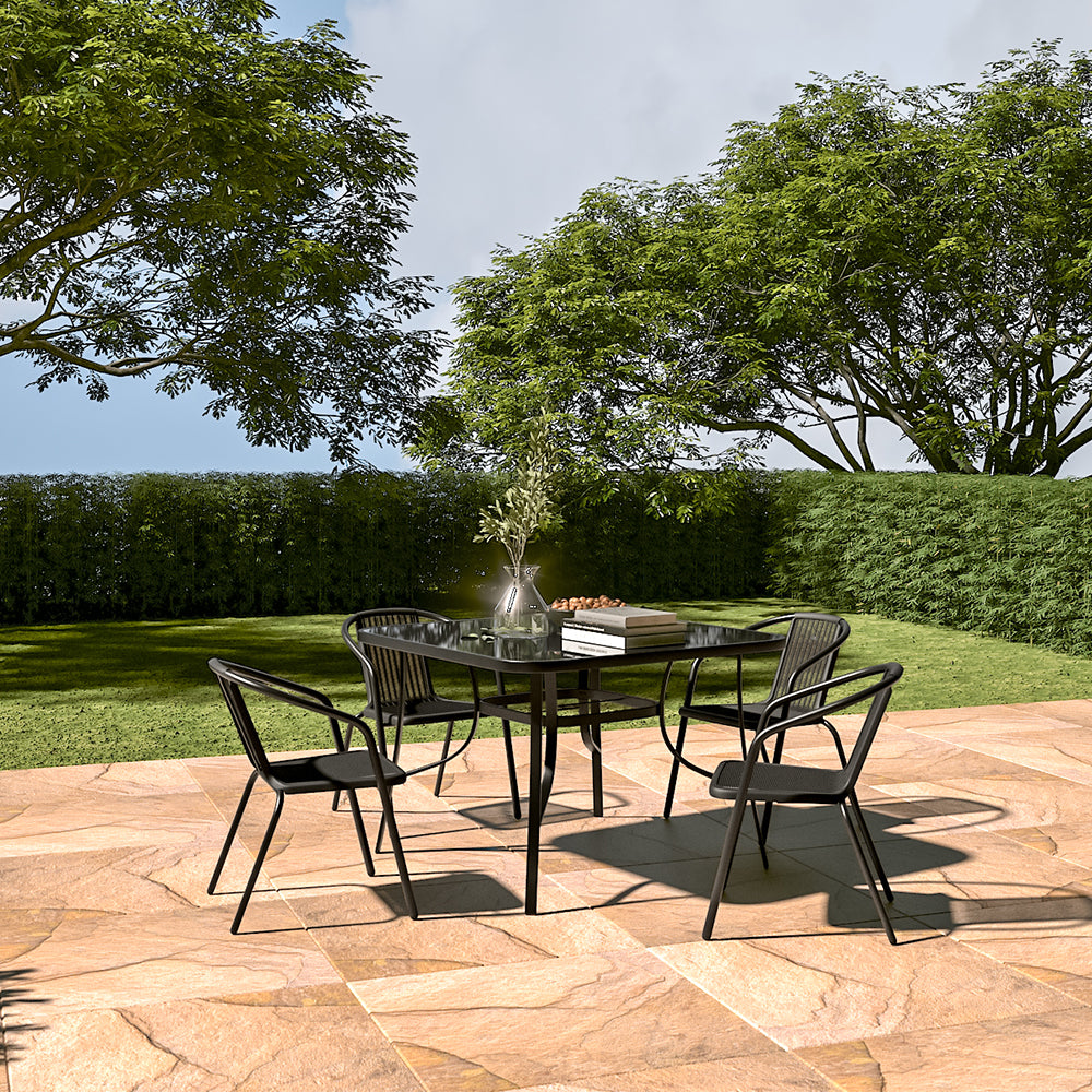 5 Pieces Garden Dining Set Tempered Glass Outdoor Coffee Table And Rattan Chairs