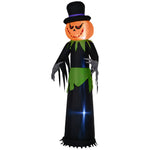 8ft Tall Halloween Inflatable Pumpkin Ghost In A Hat Decoration