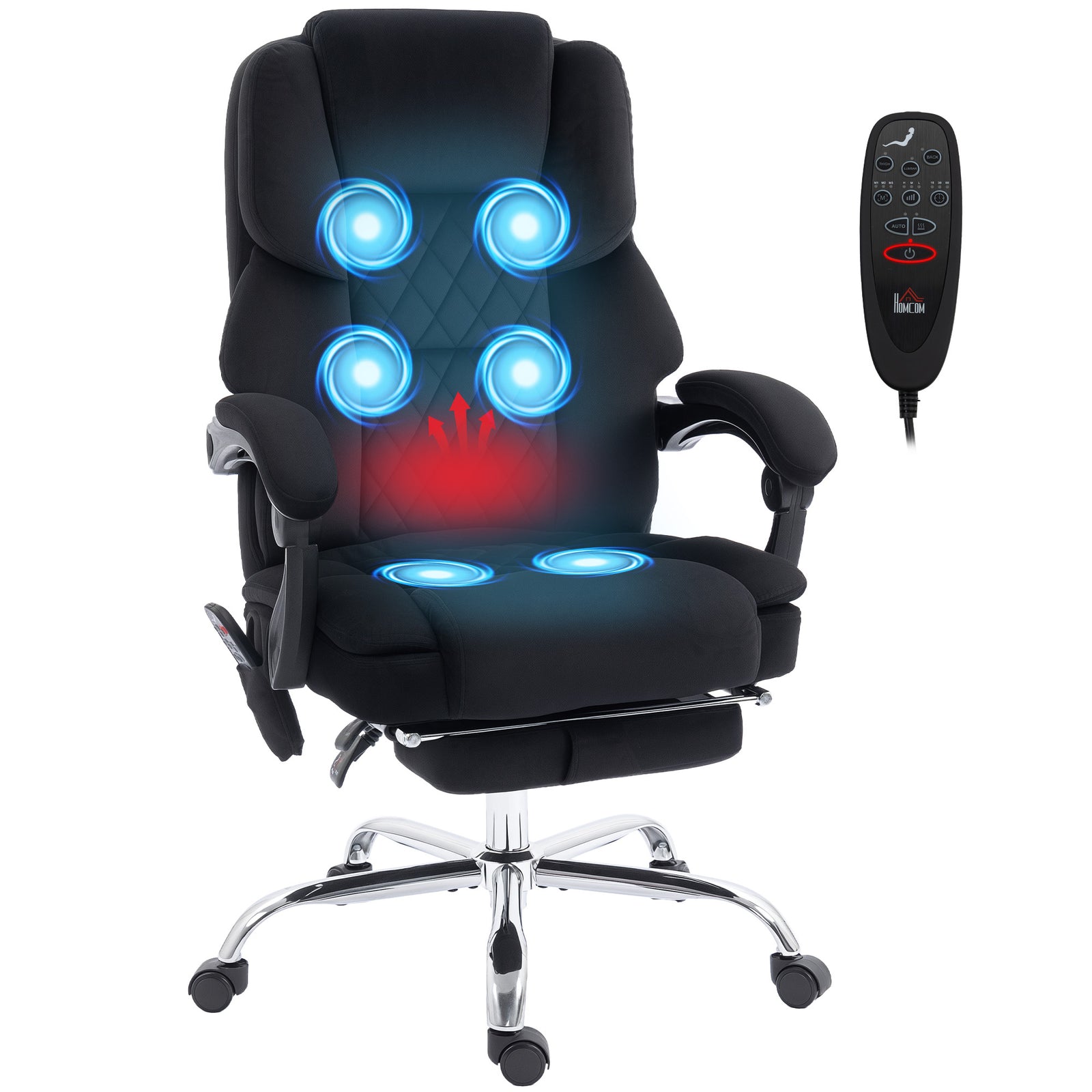 Massage Office Chair With Heat, 135° Reclining Desk Chair | Black