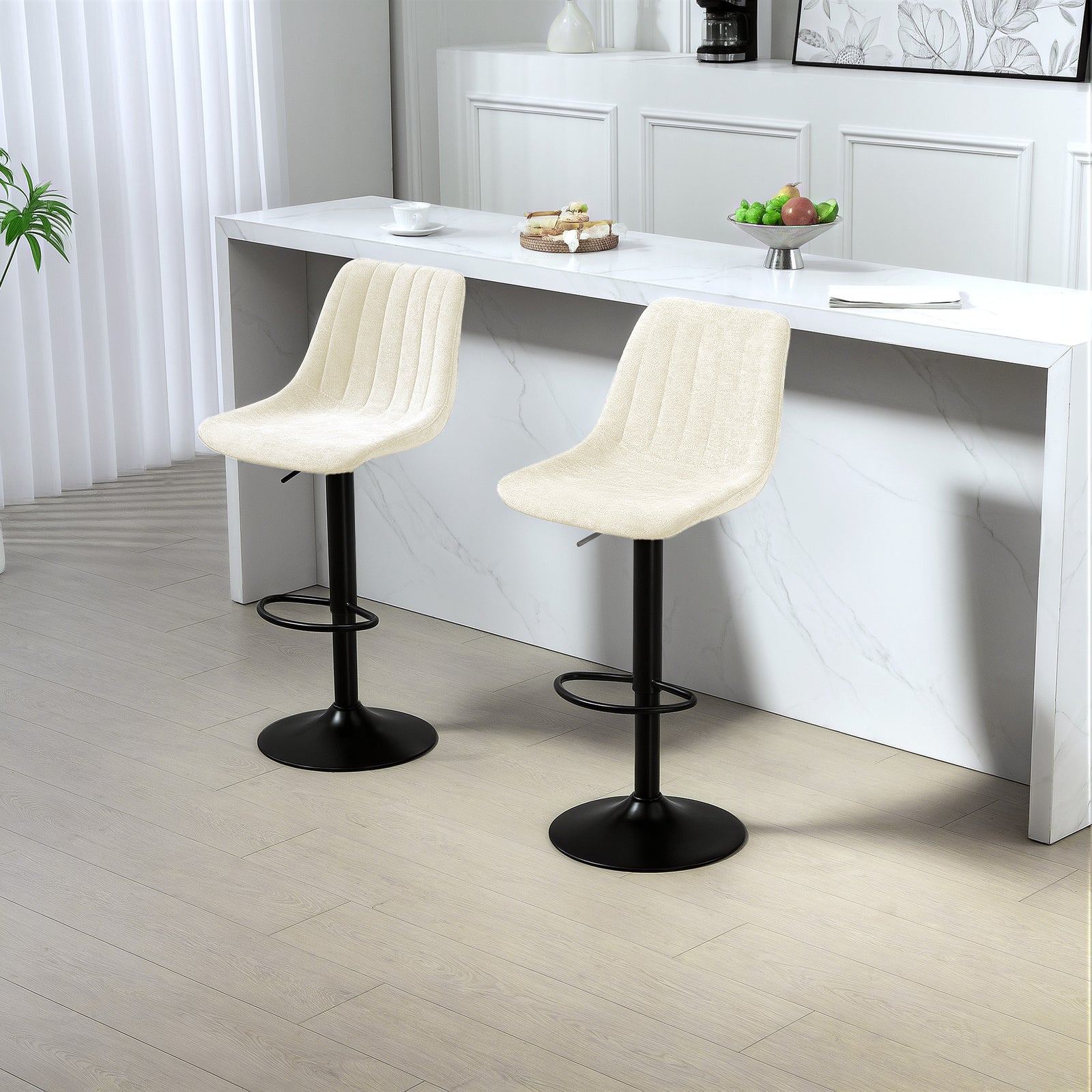 Bar Stools Set Of 2 Adjustable Swivel With Backrest | One Size | Beige