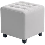 HOMCOM Square Footstool Small Ottoman W/ Wood Legs For Bedroom Light Grey