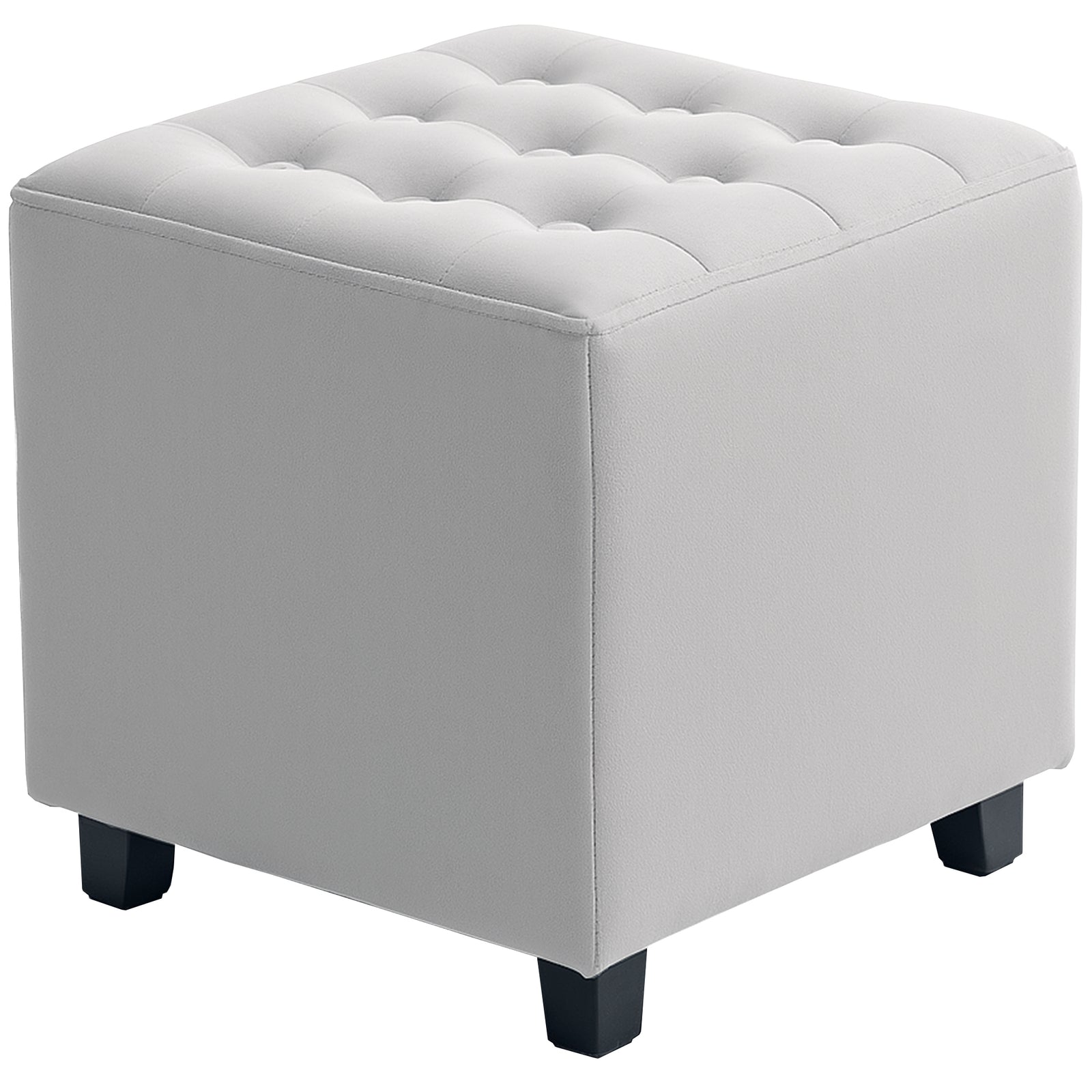HOMCOM Square Footstool Small Ottoman W/ Wood Legs For Bedroom Light Grey