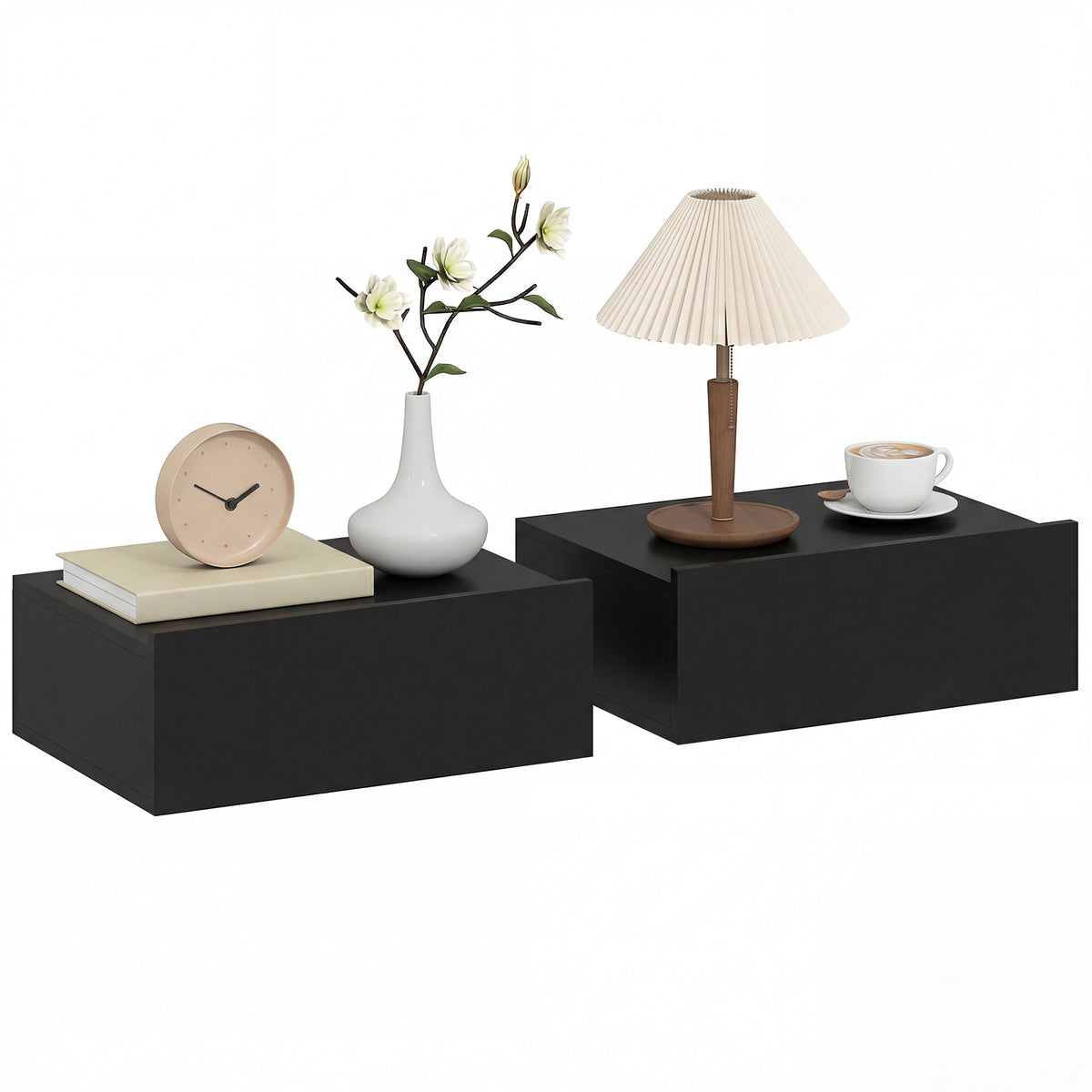 HOMCOM Floating Bedside Table Set Of 2, Wall-mounted Nightstand, Black