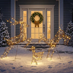 Outsunny 3-piece Light Up Deer Family Set Of 3 With 200 Led Lights, Brown