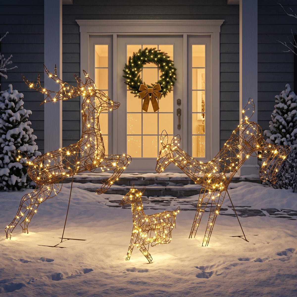 Outsunny 3-piece Light Up Deer Family Set Of 3 With 200 Led Lights, Brown