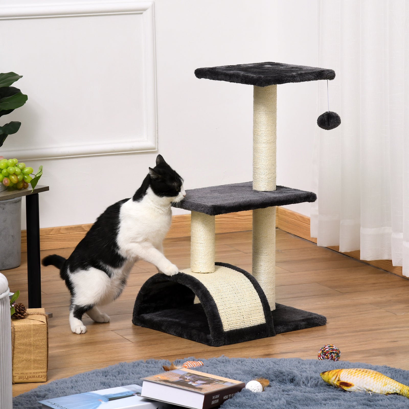 72cm Cat Tree Climbing Tower With Sisal Scratching Post | Black