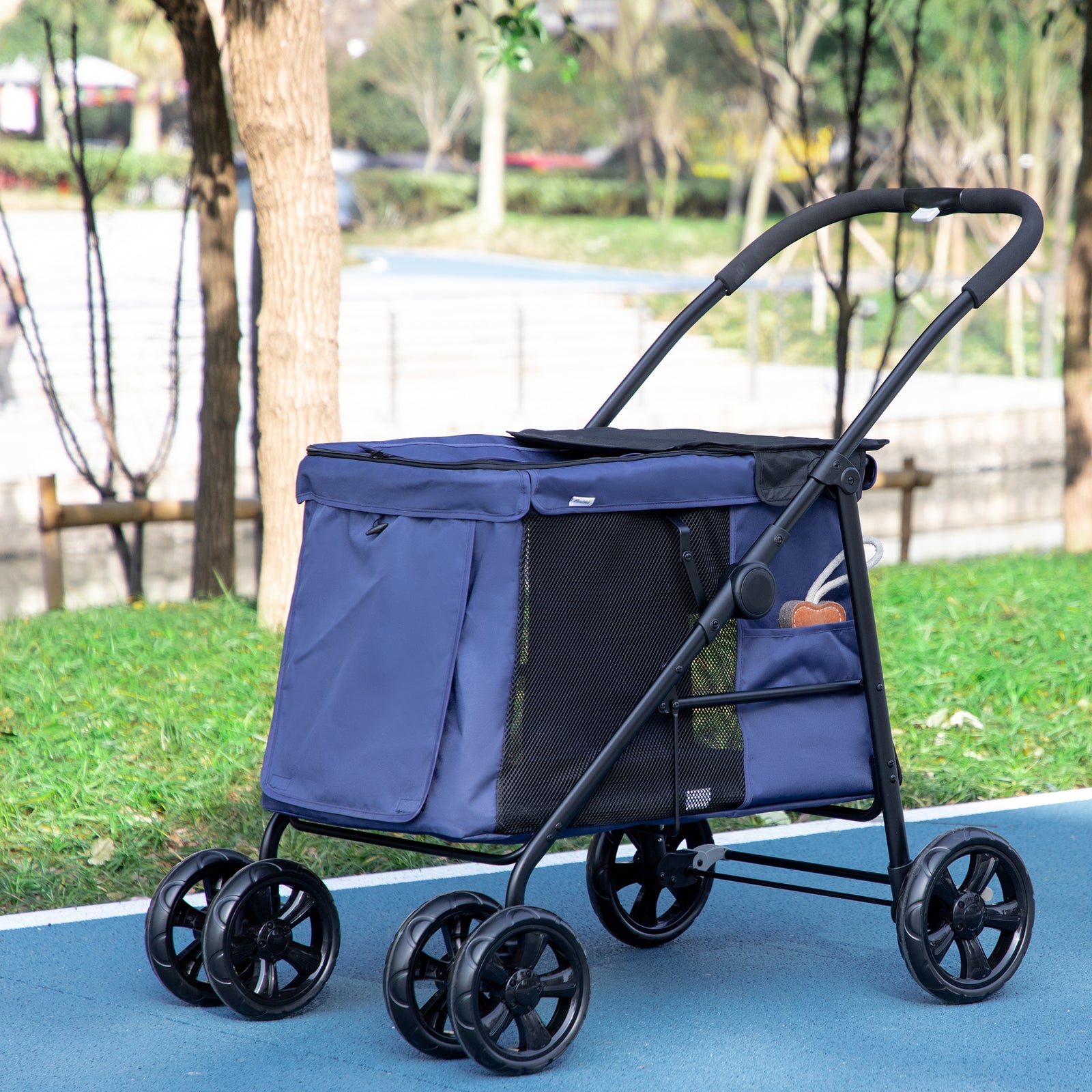 One-click Foldable Pet Stroller W/ Mesh Windows, For Small Pets | Blue
