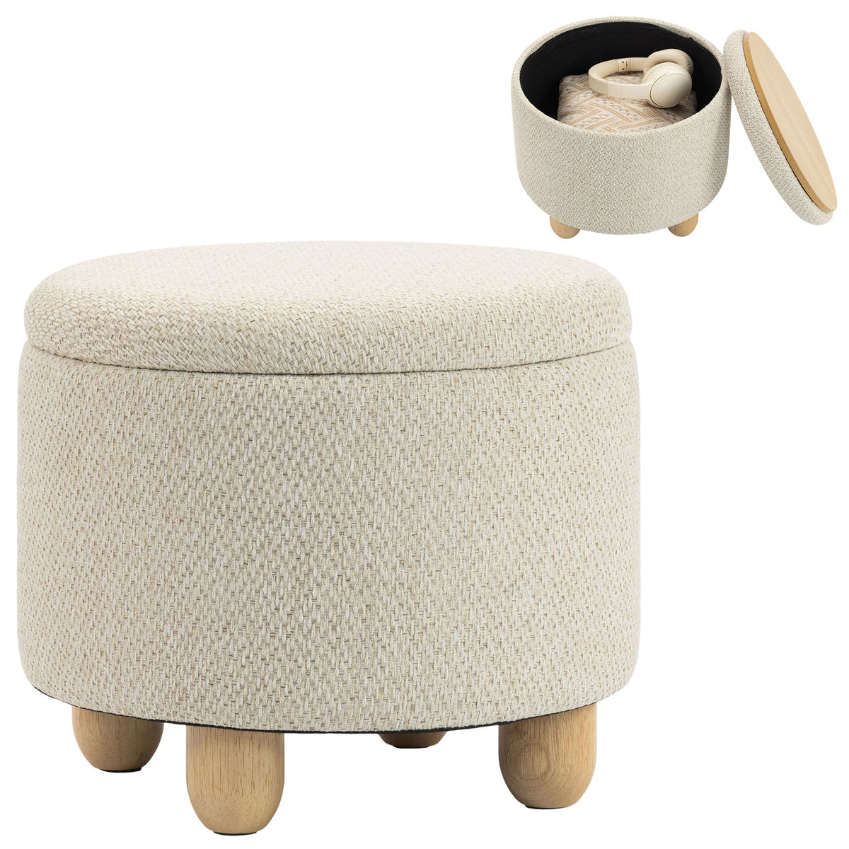 HOMCOM Round Storage Ottoman With Reversible Lid