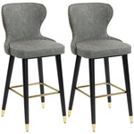 Bar Stools Set Of 2, Dining Stools With Backrest, Footrest, Grey