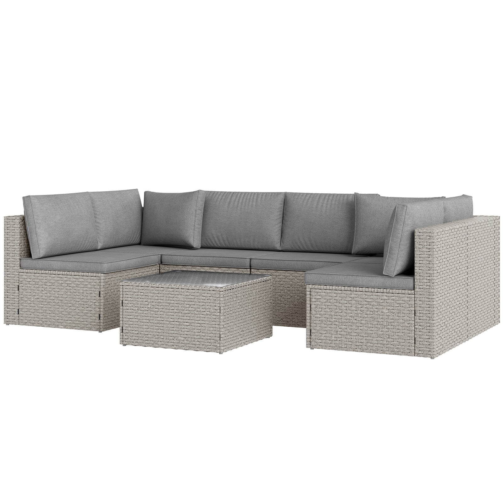 Outsunny 7 Piece Rattan Set, 6 Seater Corner Sofa
