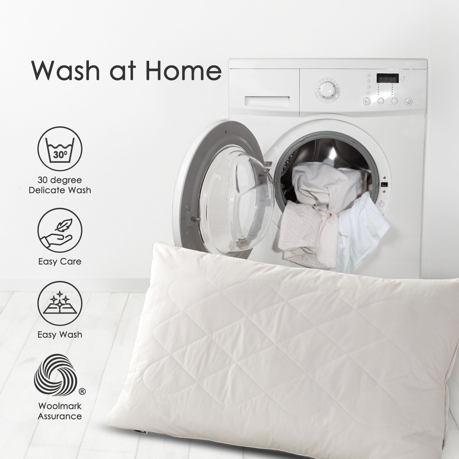 Premium Wool Pillow With Quilted Case, 19 X 29"