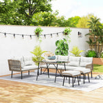Sectional Outdoor Furniture With Glass Top Table Cream White