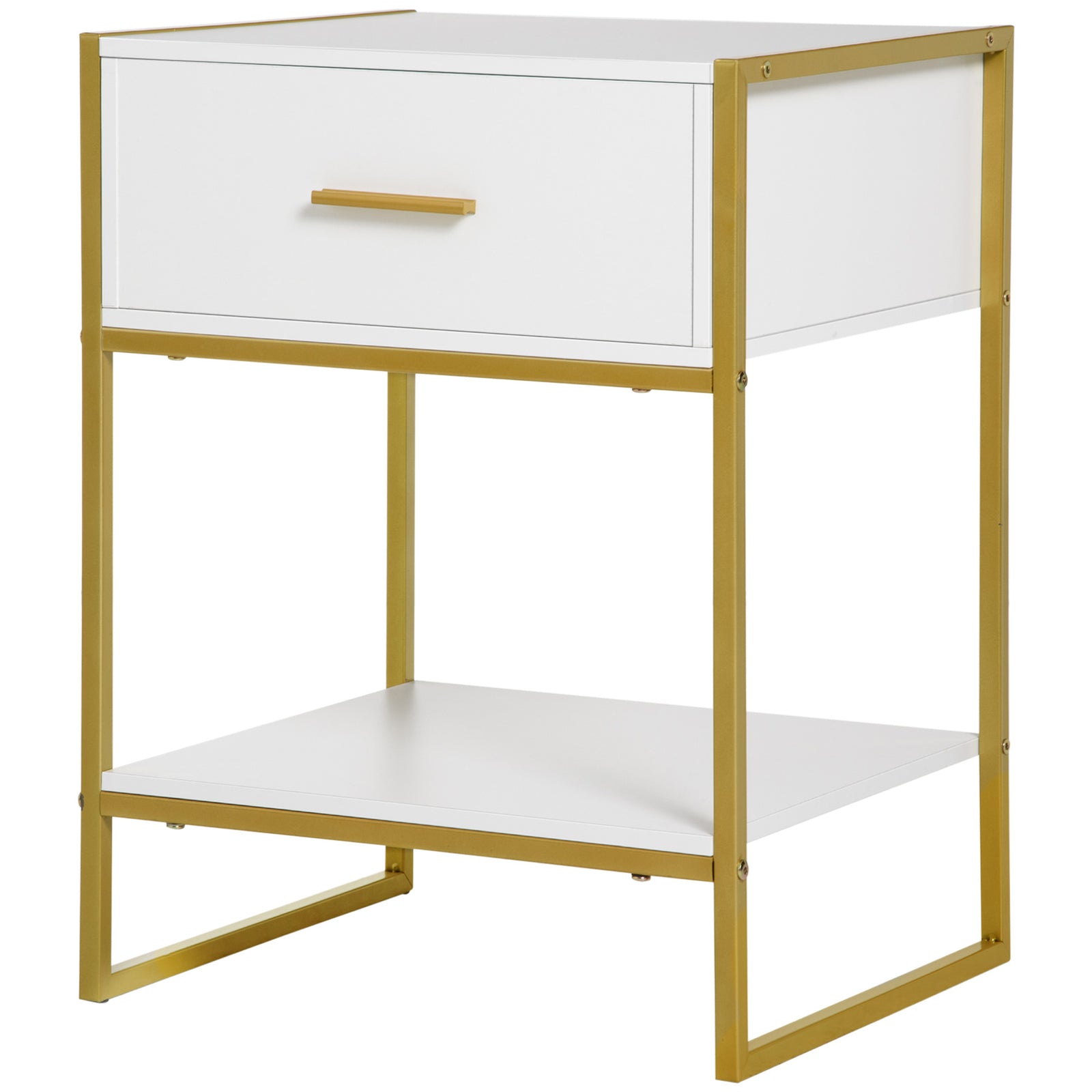 Modern Bedside Table Side Table Shelf Drawer | Set of 1 | White