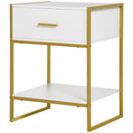 Modern Bedside Table Side Table Shelf Drawer | Set of 1 | White
