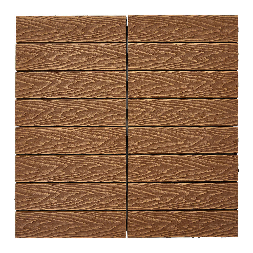 11pcs Interlocking Wpc Deck Tiles, 30x30cm Outdoor Wood-plastic Composite Patio Flooring, Slip-resistant Garden Balcony Tiles | Brown