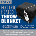 Deluxe Electric Throw Heated Double Over Blanket Soft Fleece 9 Heat & 12 Timer Settings | L | Black