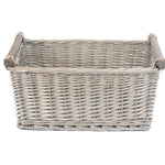 Wicker Grey Wash Wooden Handled Storage Basket | Extra Large | Gray