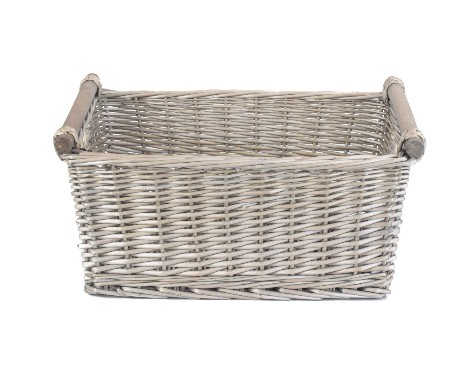 Wicker Grey Wash Wooden Handled Storage Basket | Extra Large | Gray