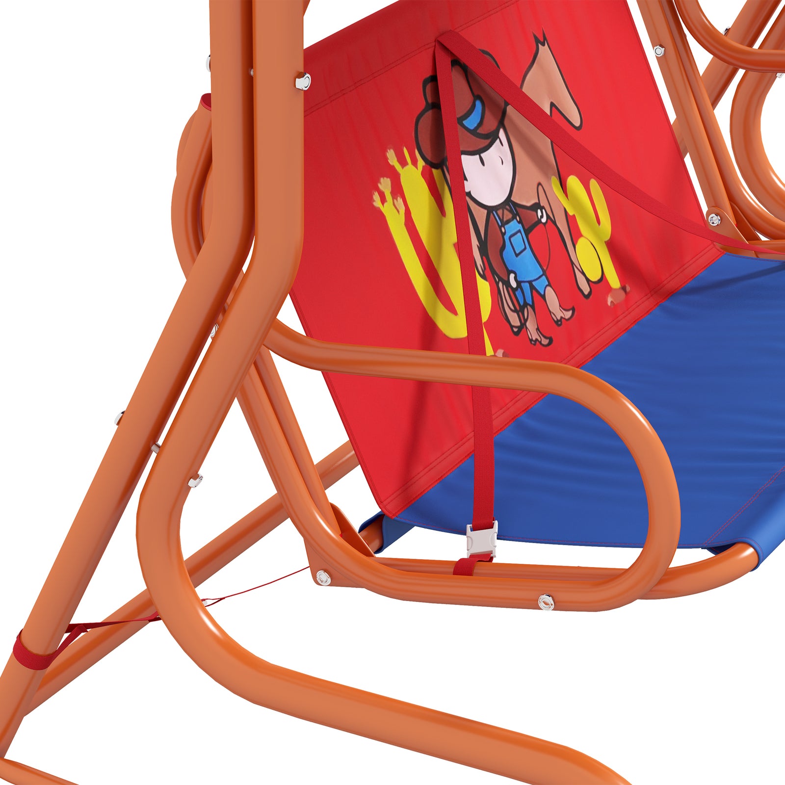 2 Seater Kids Swing Chair, Cowboy Themed With Adjustable Canopy