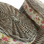 Rose Cotton Lined Wicker Antique Wash Round Laundry Baskets | Small | Pink