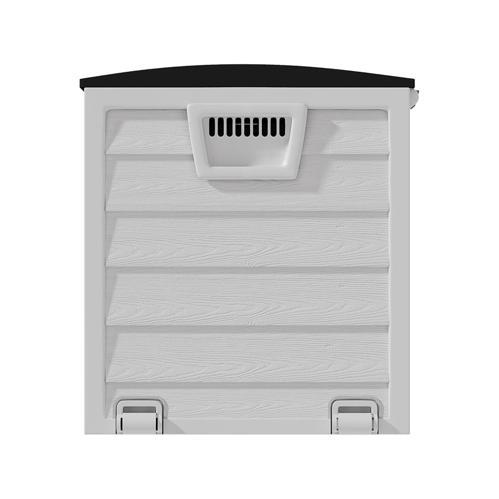 290l Large Waterproof Outdoor & Indoor Storage Box With Wheels – Flip-top Lid, Wood-grain Effect, Ventilated Plastic Container | Black & White