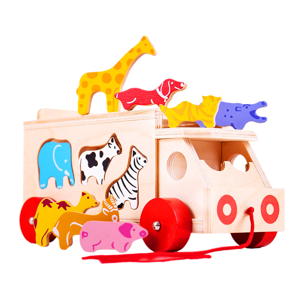 Wooden Pull Along Animal Shape Sorter Lorry